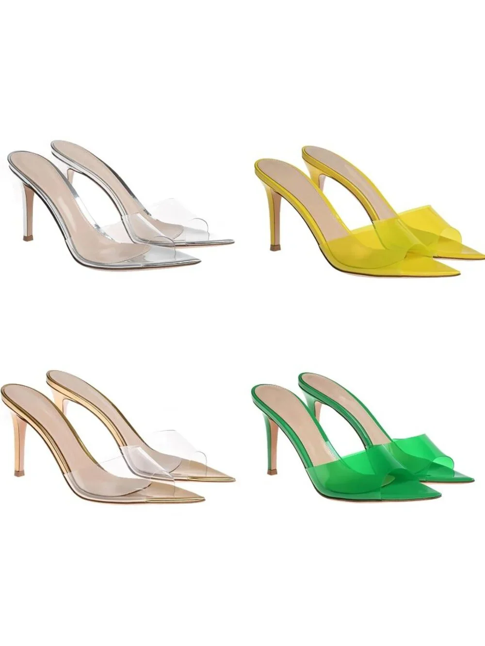 Women's Blue Clear Pointed Open Toe Stiletto Heel Slide Sandals Transparent